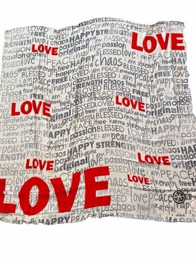 Brand new Peace Love World White Scarf with Red LOVE wording